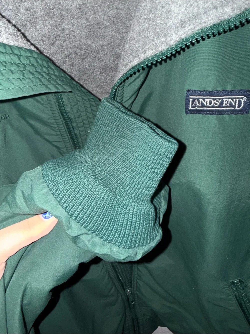 Lands' End Dark Green Jacket with Gray Fleece Lining